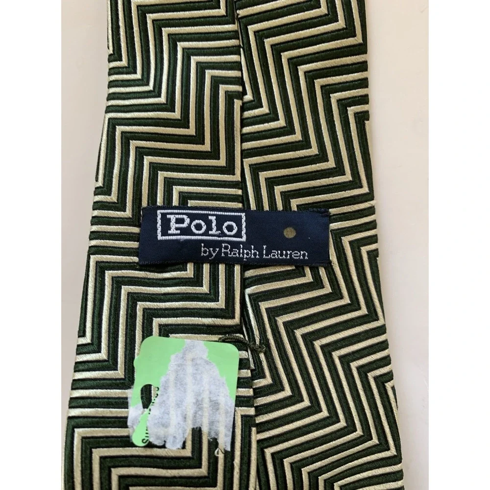 Vintage Polo Ralph Lauren Silk Tie Black/Gold Chevron Geometric USA 58
